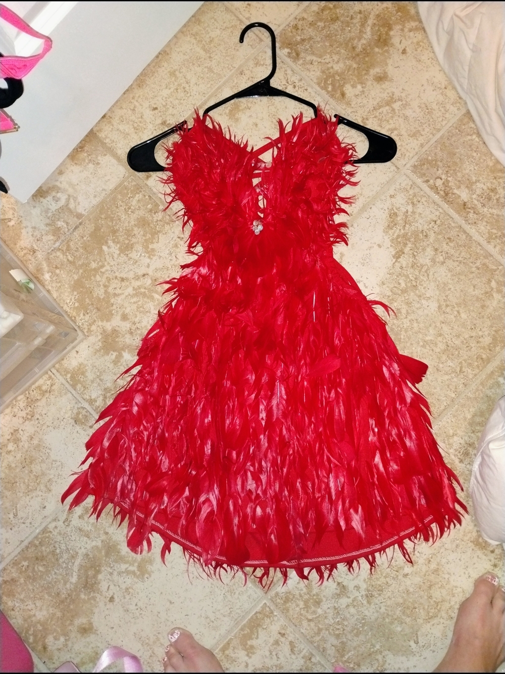 Glitz Vibrant Red Feather Party Dress